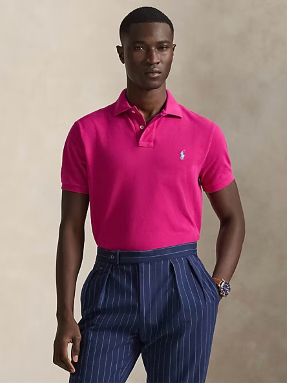 Polo Ralph Lauren Men’s L Custom Slim Fit Pink Polo Shirt Pony Logo NWT